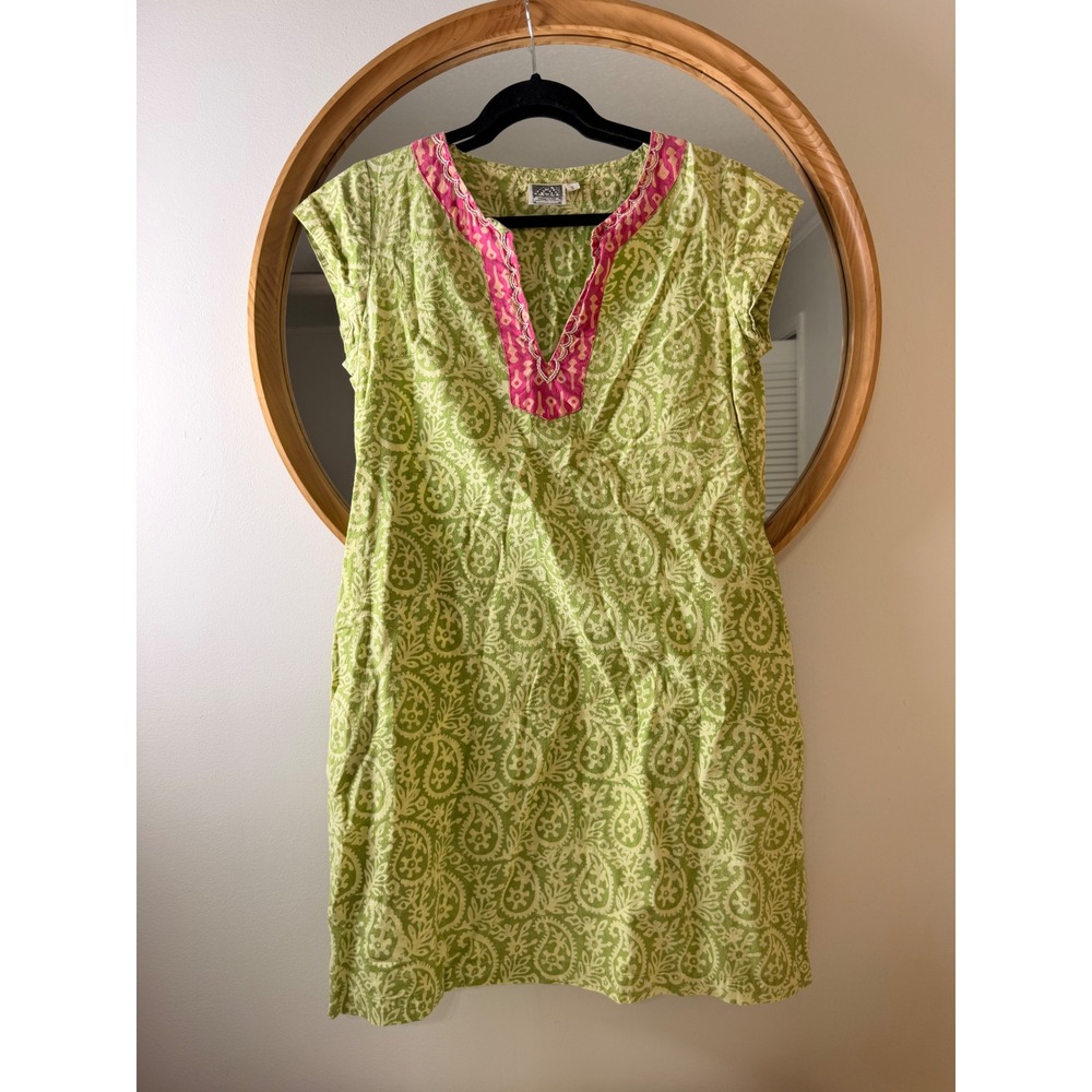 Market Place‎ Mini Dress Womens Small Green Paisley Excellent Embroidered Tunic